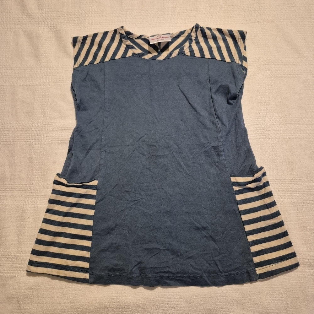 Hanna Andersson girls size 90 or 3T dark teal cream side pocket dress VGUC